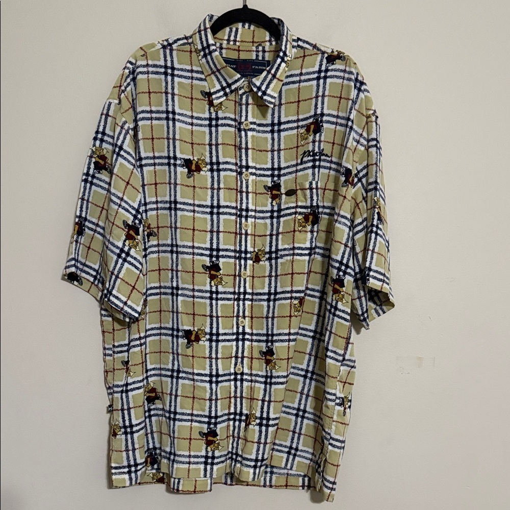 Vintage Phat Farm Beige Plaid Shirt bull argyle print men XXL button down Y2K